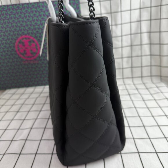 NWT Tory Burch Black Matte Quilted Tote Bag Authentic - Picture 5 of 12